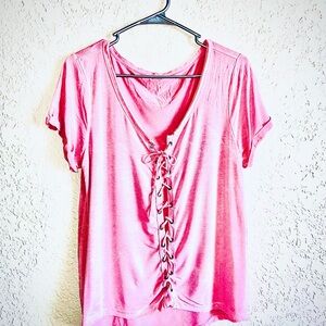 Pink Lace-Up Women's Top